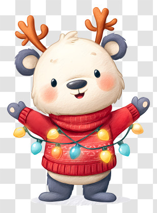 Christmas Bear - Cute Reindeer Bear With Lights Transparent PNG
