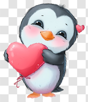 Valentine Penguin - Cute Penguin Holding A Heart Transparent PNG