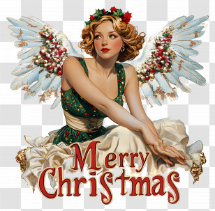 Merry Christmas - Christmas Angel With Festive Wings Transparent PNG