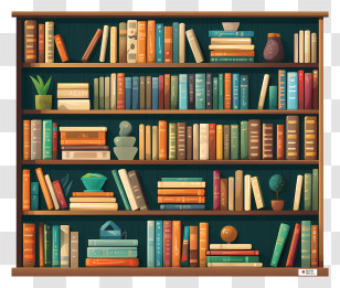Bookcase - Illustration Of A Bookshelf Filled With Colorful Books Transparent PNG
