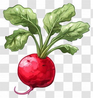 Radish - Vivid Red Radish With Green Leaves Transparent PNG