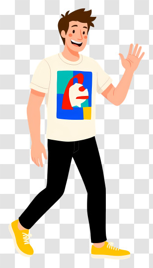 Man In Casual Outfit - Man In Graphic Tee Waving Transparent PNG