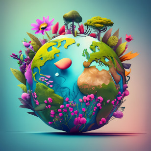 Earth Day - Earth Surrounded By Vibrant Plants And Flowers Transparent PNG