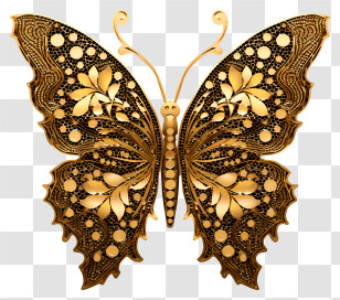 Gold Butterfly - Ornamental Golden Butterfly With Intricate Details Transparent PNG