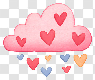 Pink Cloud With Hearts - Pink Cloud With Falling Hearts Transparent PNG