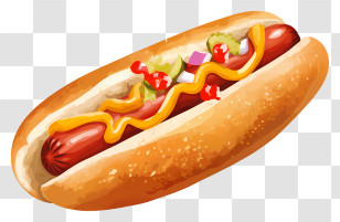 Hot Dog - Hotdog With Mustard And Toppings Transparent PNG