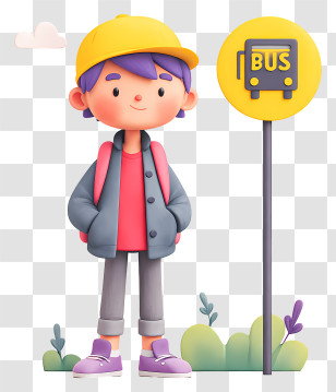 Student Waiting At Bus Stop - Kid Waiting At Bus Stop Transparent PNG