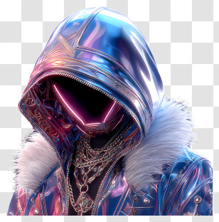 Neon Cyber Anime - Neon Hooded Faceless Figure Transparent PNG