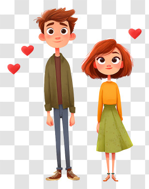 Couple With Hanging Hearts - Cartoon Couple With Hearts Transparent PNG