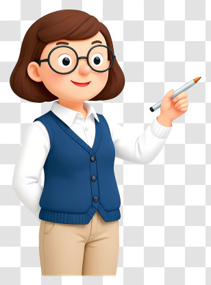 Cartoon Woman Teacher - Friendly Teacher Pointing With Pen Transparent PNG