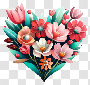 Heart Shaped Flowers - Heart-Shaped Floral Arrangement Illustration Transparent PNG