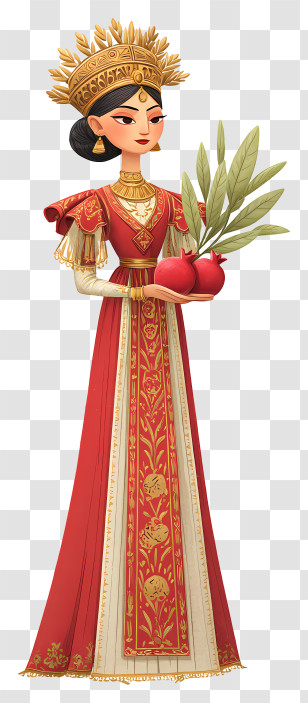 Persian Queen Holding Pomegranate - Regal Queen Holding Pomegranates Transparent PNG