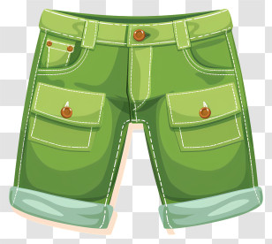 Cartoon Shorts - Green Casual Shorts Illustration With Pockets Transparent PNG