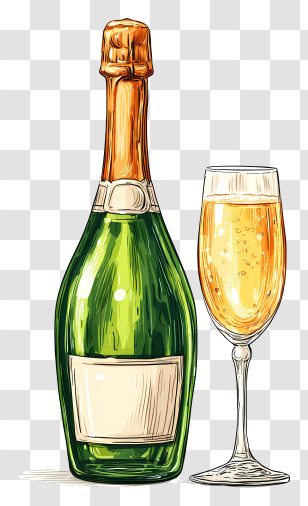 Wine Bottle And Champagne - Champagne Bottle And Glass For Celebration Transparent PNG