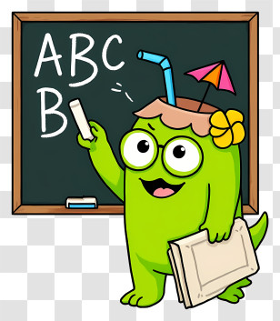 Kawaii Coconut - Cute Green Teacher With Chalkboard Transparent PNG