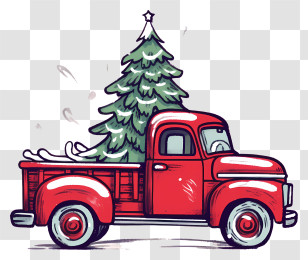 Christmas Tree - Red Truck Carrying Christmas Tree Transparent PNG