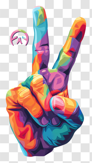 Two Fingers Raised Up - Colorful Peace Sign Gesture Transparent PNG