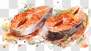Salmon Steaks - Grilled Salmon Illustration With Herbs Transparent PNG