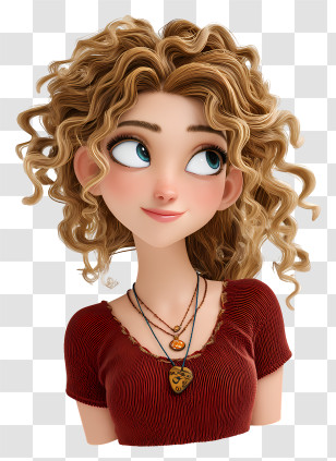 3d Girl Avatar - Curly Haired Girl With Necklace Transparent PNG