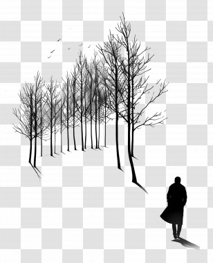 Winter Wonderland - Silhouette Of Trees And Lone Figure Transparent PNG