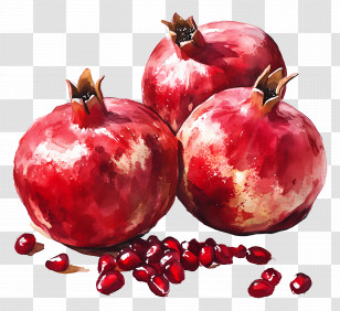 Pomegranate Watercolor - Three Pomegranates With Seeds Transparent PNG