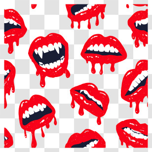 Blood Dripping Teeth - Dripping Red Lips Pattern Transparent PNG