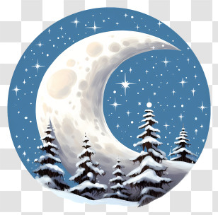 Full Moon - Crescent Moon Over Snowy Winter Trees Transparent PNG