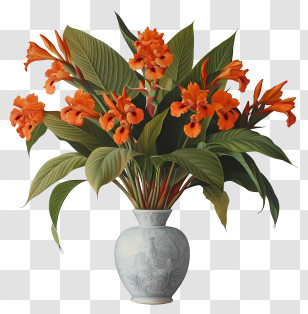 Canna Indica Flower - Orange Flowers In A Decorative Vase Transparent PNG