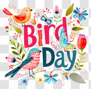 Bird Day - Bird Day Celebration Illustration With Flowers And Birds Transparent PNG