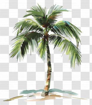 Palm Tree - Simple Tropical Palm Tree Watercolor Sketch Transparent PNG
