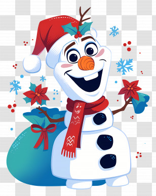 Frozen Olaf - Festive Cartoon Snowman With Red Hat Transparent PNG