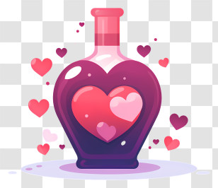 Love Potion - Heart-shaped Potion Bottle With Floating Hearts Transparent PNG