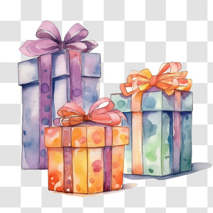 Christmas Gift Box
 - Watercolor Gift Boxes With Colorful Ribbons Transparent PNG