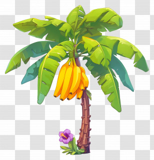 Banana Tree - Banana Tree With Fruits And Green Leaves Transparent PNG