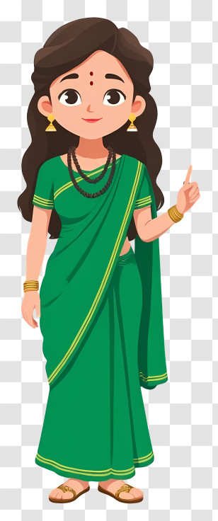 Woman In Traditional Saree - Green Sari Woman Pointing Transparent PNG
