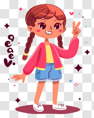 Cute Little Girl - Cheerful Girl With Braids Cartoon Transparent PNG