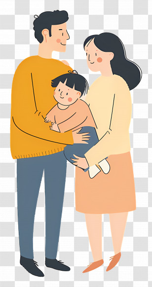 Cartoon Parents - Happy Family With Child Transparent PNG