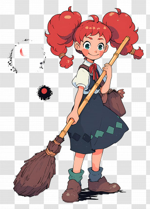 Witch With Broom - Red-Haired Girl With A Broom Transparent PNG