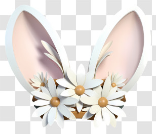 Bunny Ears With Daisy Flower - Bunny Ears With Flowers Transparent PNG