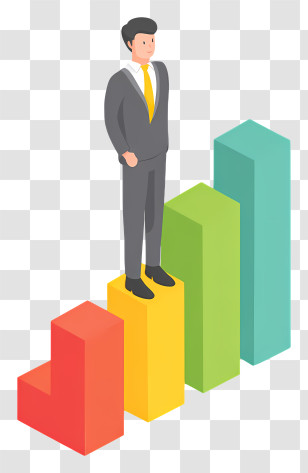 Businessman Standing On Bar Chart - Businessman Standing On Colorful Bar Chart Transparent PNG