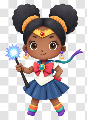 Sailor Moon Girl - Adorable Sailor-Mage Girl With Wand Transparent PNG