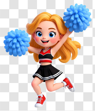 Cute Cartoon Cheerleader Girl - Cheerleader With Blue Pom-poms Transparent PNG