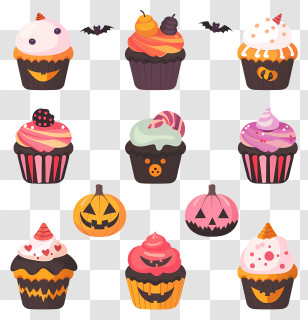 Halloween Cupcakes - Collection Of Colorful Halloween Cupcakes Transparent PNG