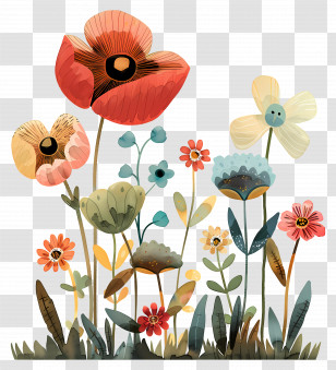 Flowers - Illustration Of Colorful Garden Flowers Transparent PNG