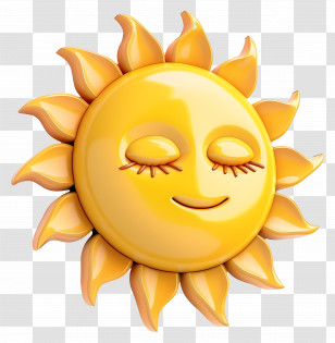 Sun Face - Sun With Closed Eyes Cartoon Illustration Transparent PNG