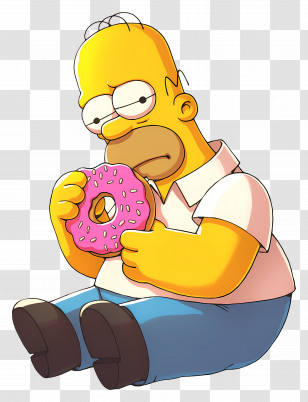 Homer Simpson - Yellow Cartoon Character With Donut Transparent PNG