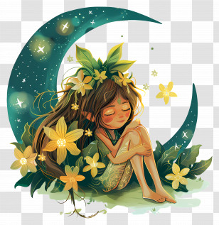 Summer Night - Fairy Sleeping Under The Moon Transparent PNG