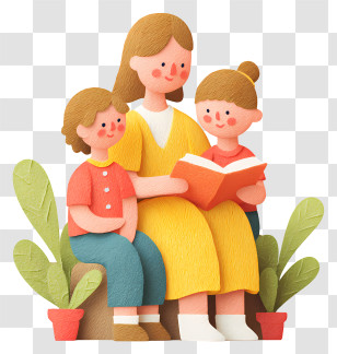 Mom Reading Book To Children - Family Reading Together Transparent PNG