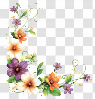 Flower Border Invitation - Colorful Floral Corner Decoration Transparent PNG