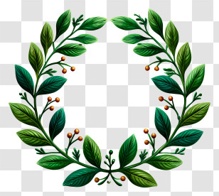 Hand Drawn Laurel Wreath - Green Leaf Wreath With Berries Transparent PNG